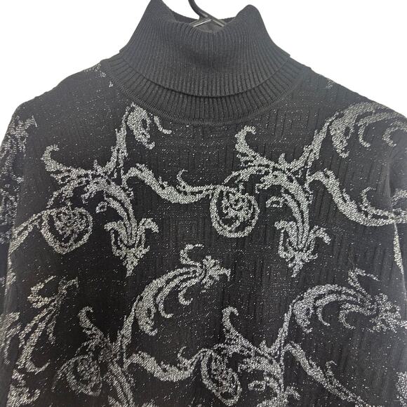 Barabas Mens Metallic Floral Turtleneck Sweater Size XL Whimsigoth Indie Grunge - Picture 3 of 11
